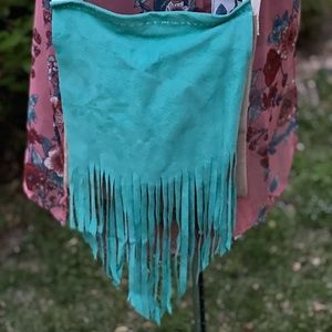 Turquoise and Tan Crossbody Bag Handmade OOAK